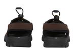 Pair of men's brown and black outdoor sandals with adjustable straps.