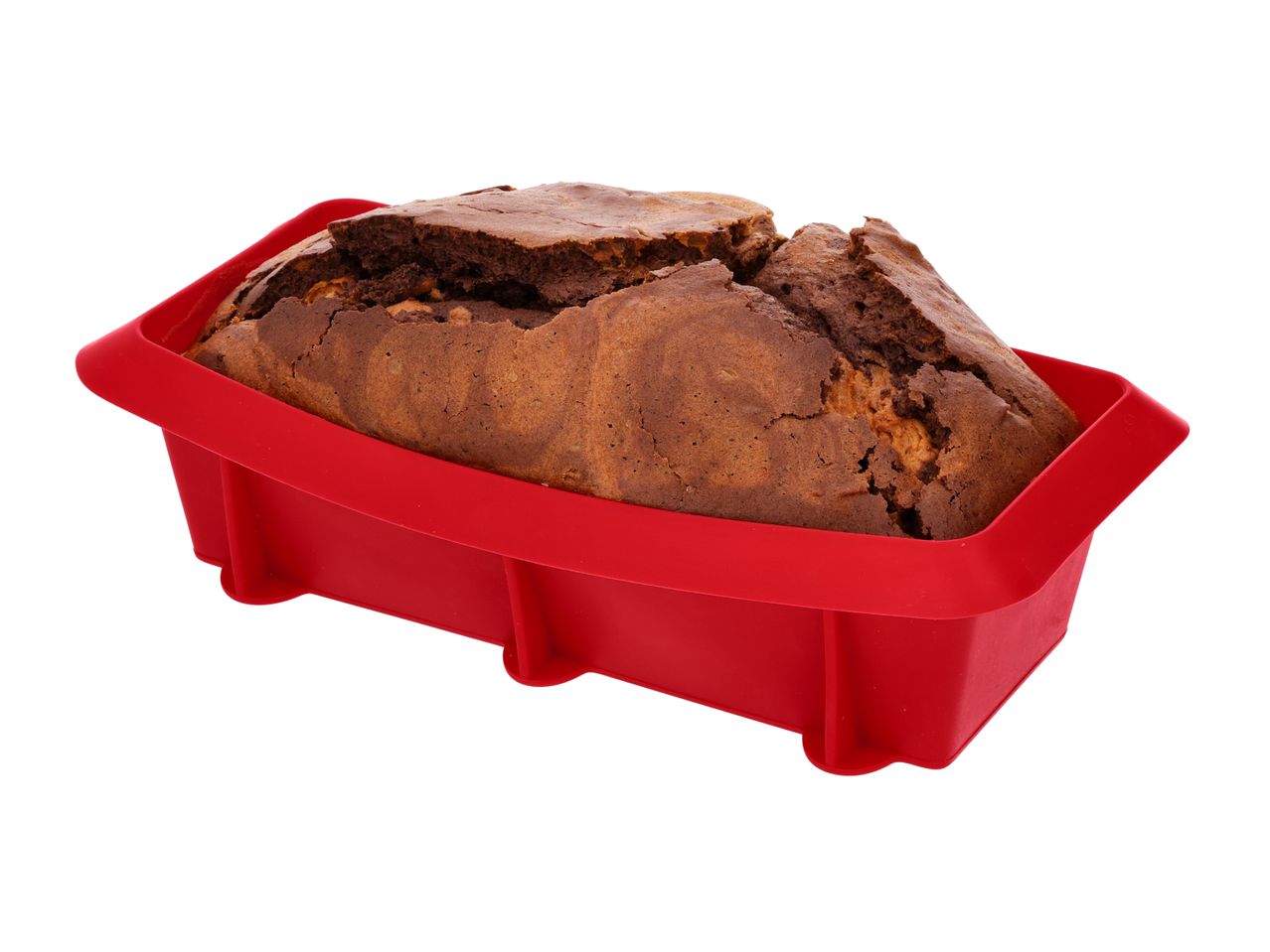 Marble cake in a red silicone loaf pan