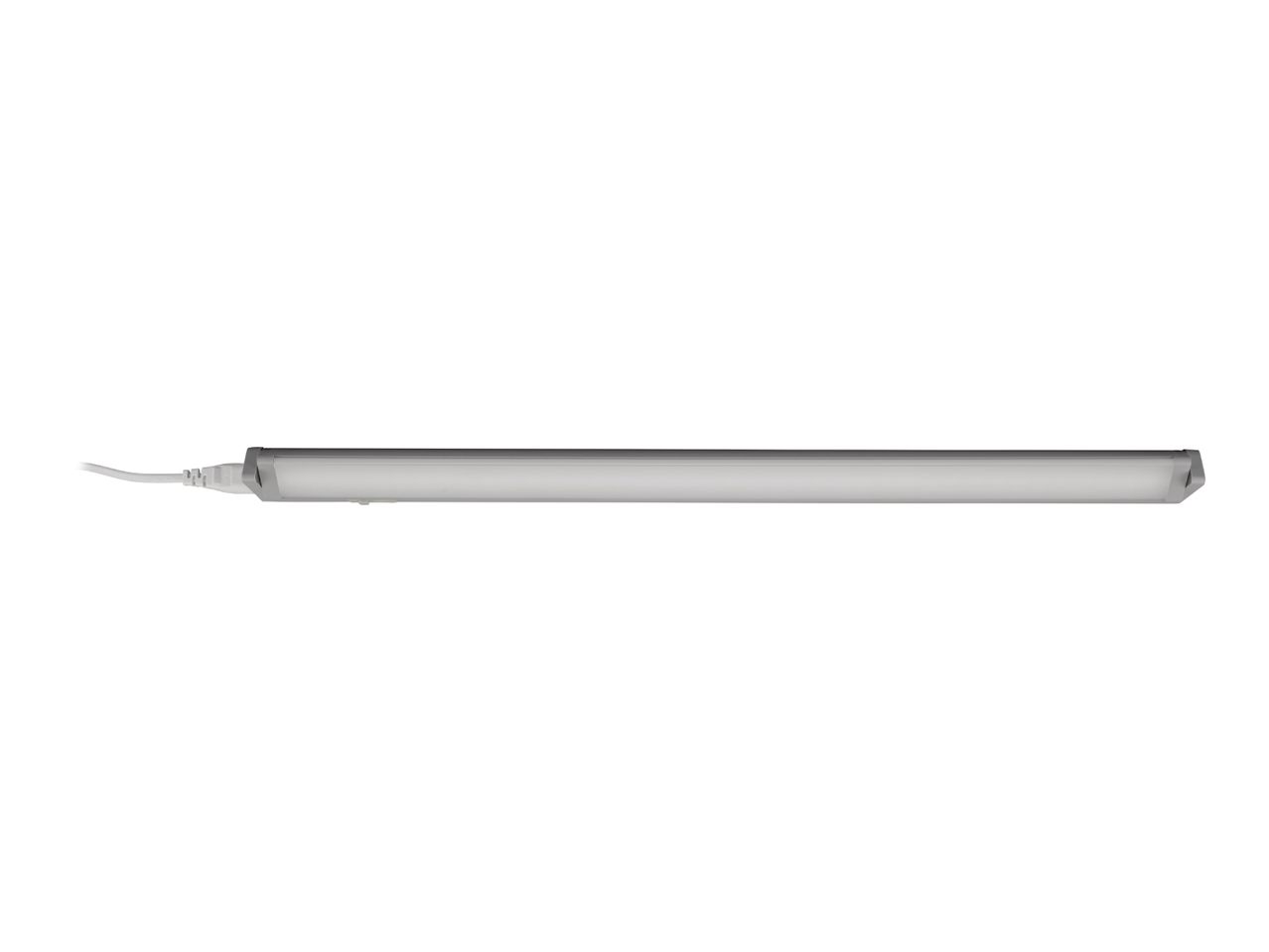A white LED light bar with a power cord on a white background.