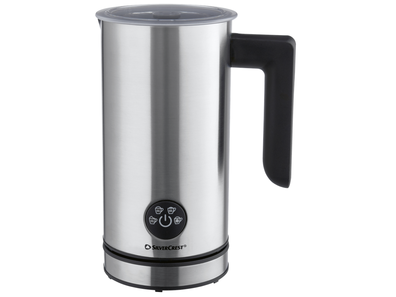 Spumator de lapte electric SILVERCREST 500 W din oțel inoxidabil cu capac transparent.