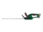 Cordless hedge trimmer with a long blade and a battery pack