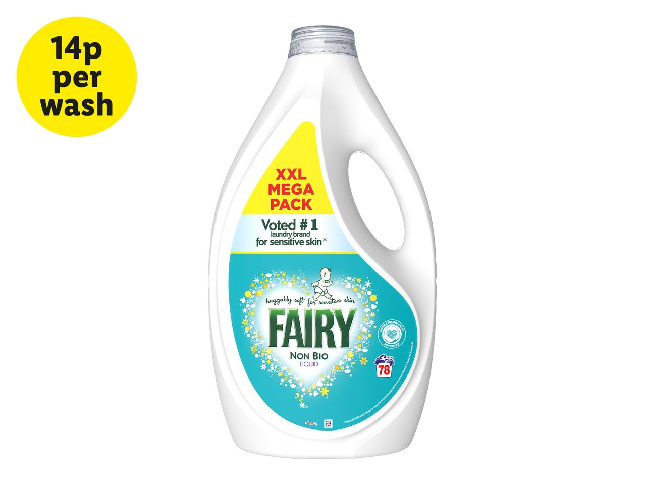 Fairy Non Bio XXL Mega Pack Liquid Laundry Detergent for sensitive skin.