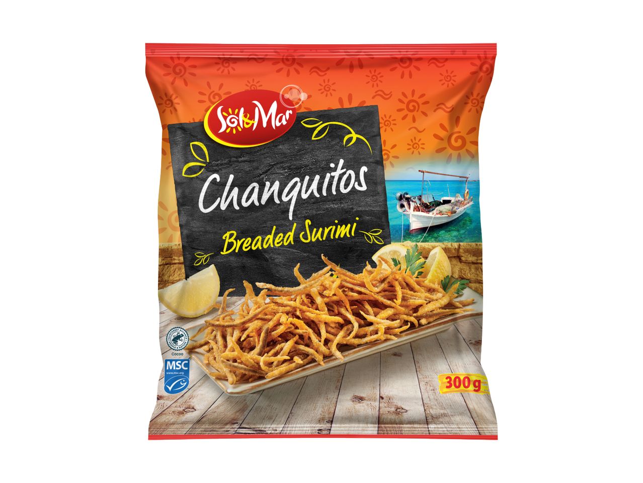 Tüte mit Del Maíz Champurtos, tiefgekühlte Calamares-Ringe.