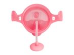 Pink baby sippy cup lid with handles and a straw, viewed from above.