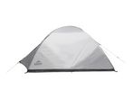A light grey dome tent with a dark grey base and guy lines extending from the sides.