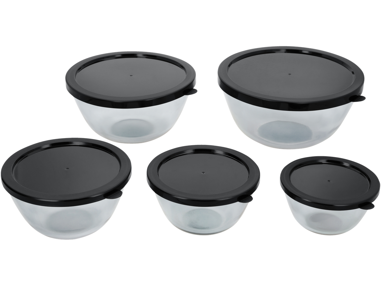 Piecu SILVERCREST® Ultrazone Airfryer caurspīdīgu maisīšanas trauku komplekts ar melniem vākiem.