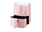 En rosa DeLonghi airfryer med öppen låda.