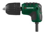 Right-angle drill attachment with keyless chuck