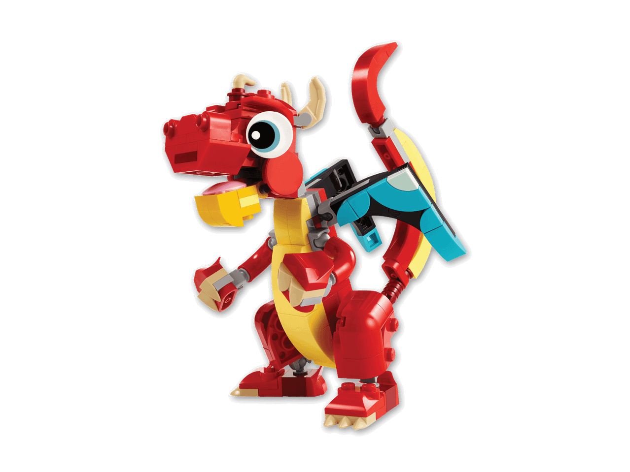 Ein niedlicher roter Drache aus LEGO-Steinen.