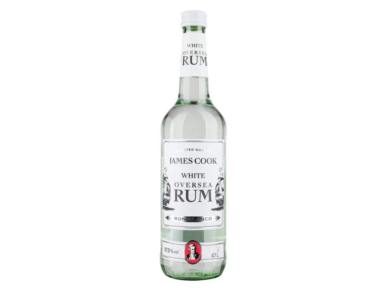 Egy palack James Cook White Oversea Rum.