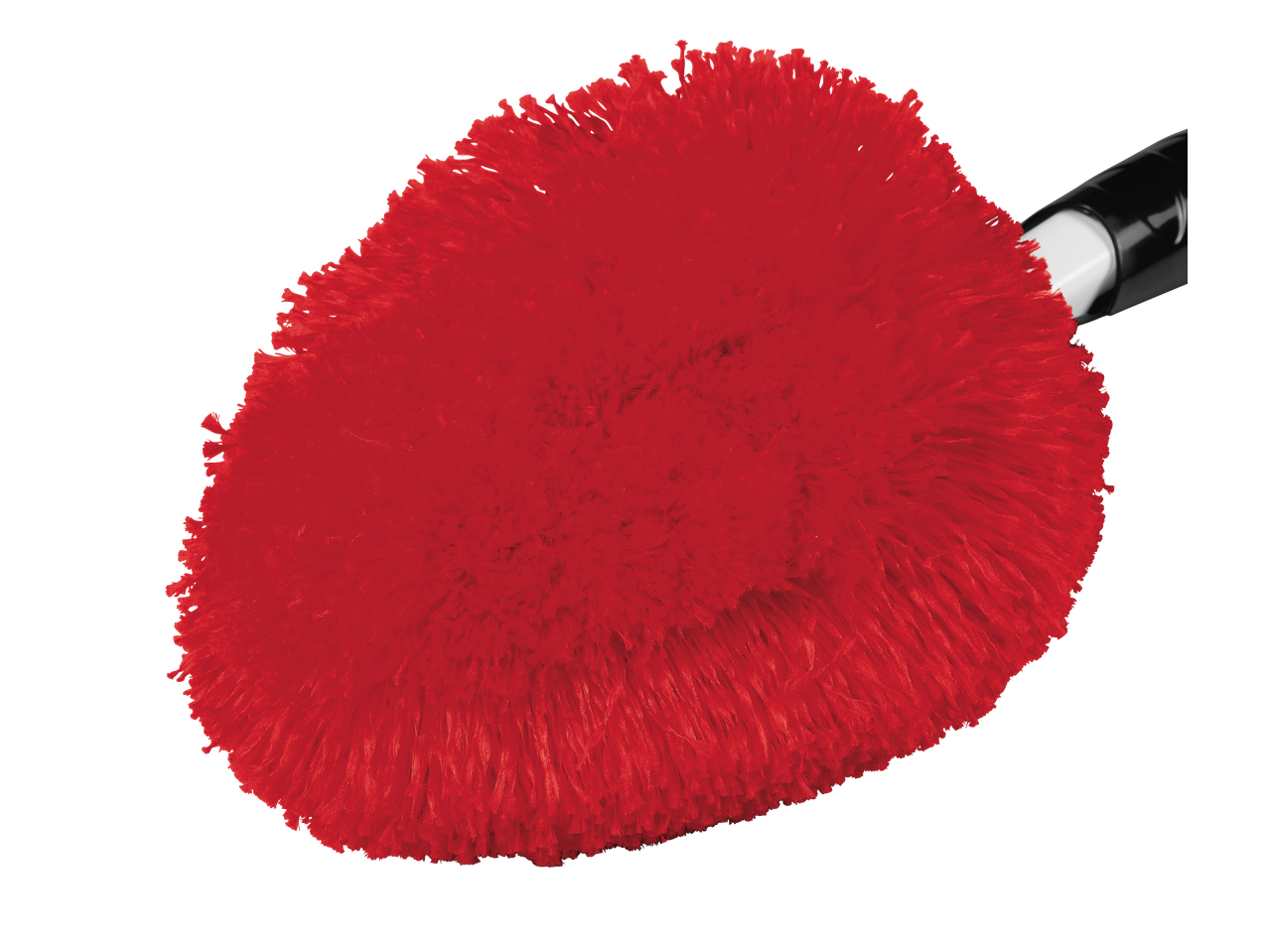 Măturică roșie de praf cu mâner negru și alb.