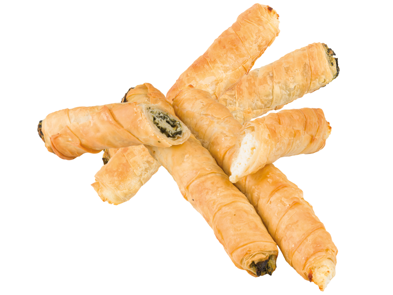 Fyllda smördegspiroger med spenat och ost.