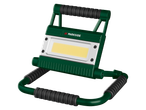 Luz de trabalho LED verde e preta com pega e suporte ajustável.