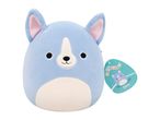 Light blue plush toy with pink ears and a white snout, featuring a tag with a cartoon dog.