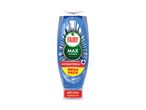 Blue dishwashing liquid bottle with 'MAX POWER EUCALYPTUS' and 'ANTIBACTERIAL' labels.