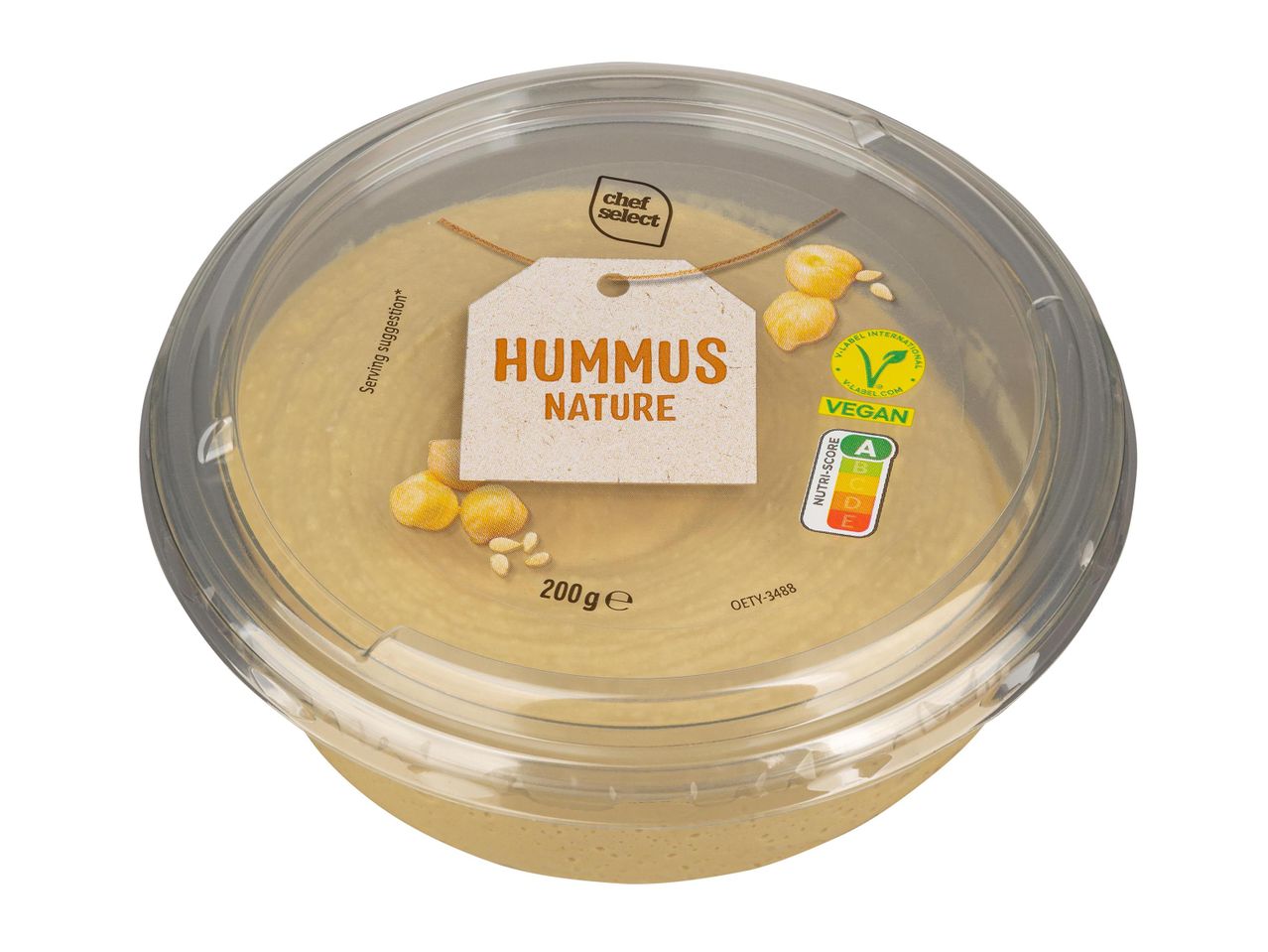 Chef Select Hummus Nature 200g, vegán, Nutri-Score A minősítéssel.