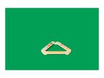 Wooden triangle toy with colorful shapes on a green background.