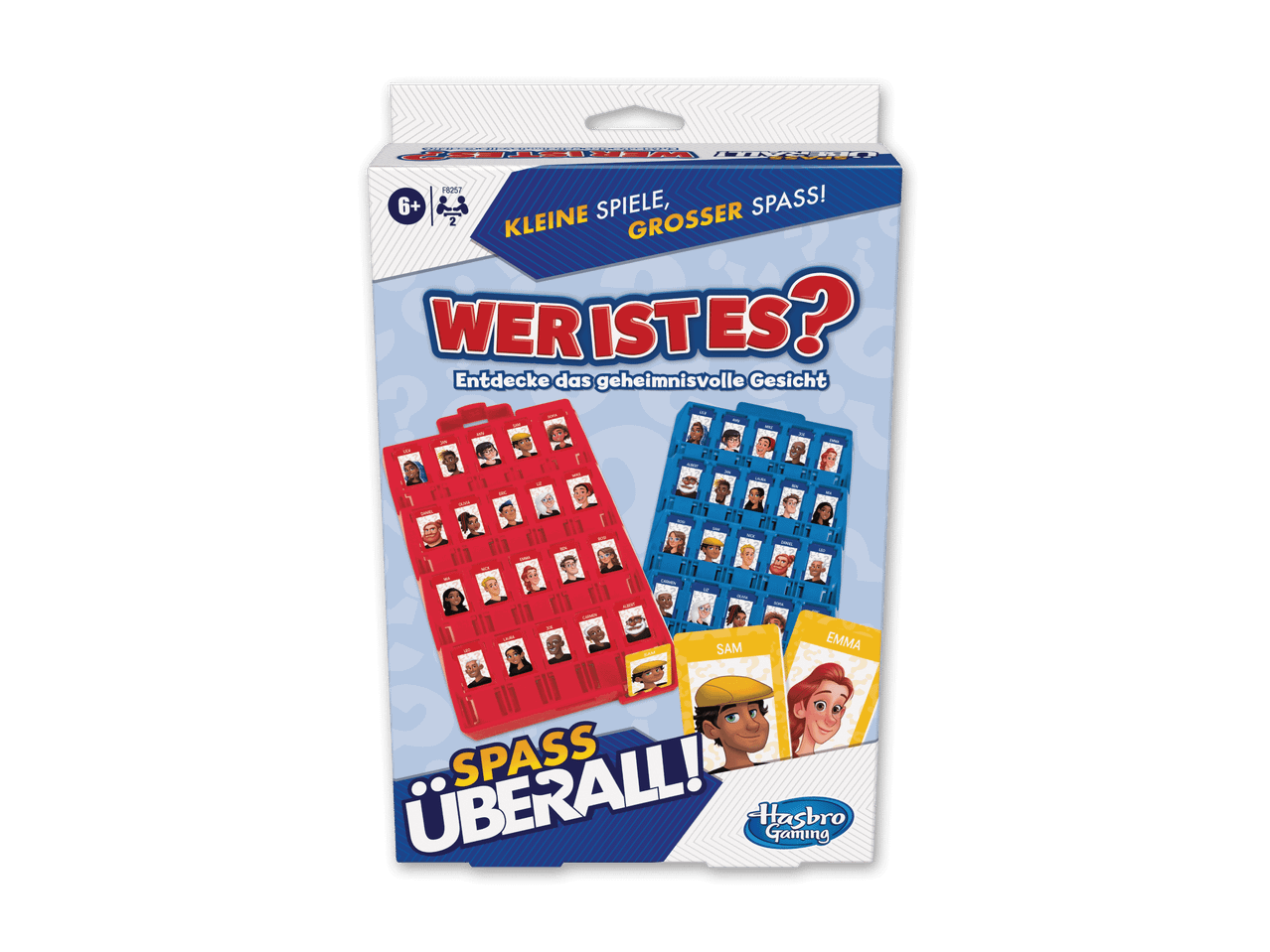 Ein Wer ist es?-Spiel von Hasbro Gaming mit zwei Spielbrettern und Charakterkarten.