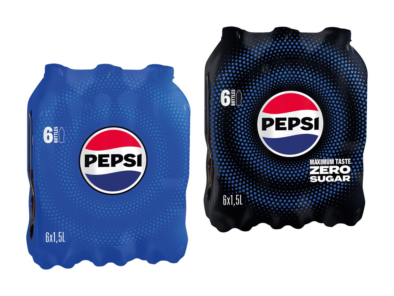 Sechserpacks Pepsi, blau und schwarz.