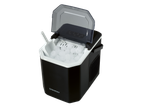 SILVERCREST® Ice Maker with a transparent lid, full of ice cubes and a white scoop.