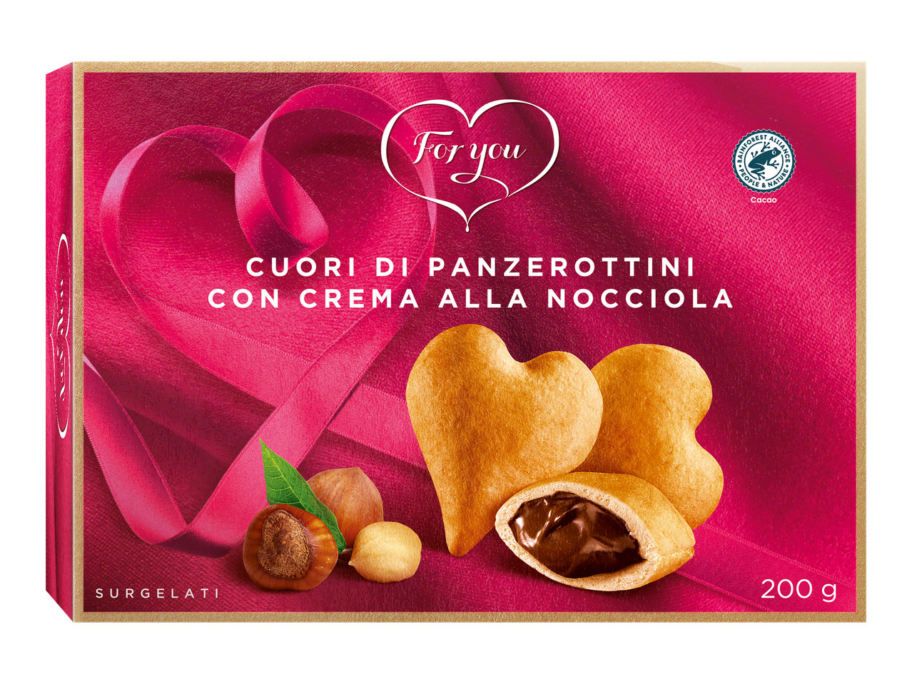 Panzerottini a forma di cuore con crema alla nocciola