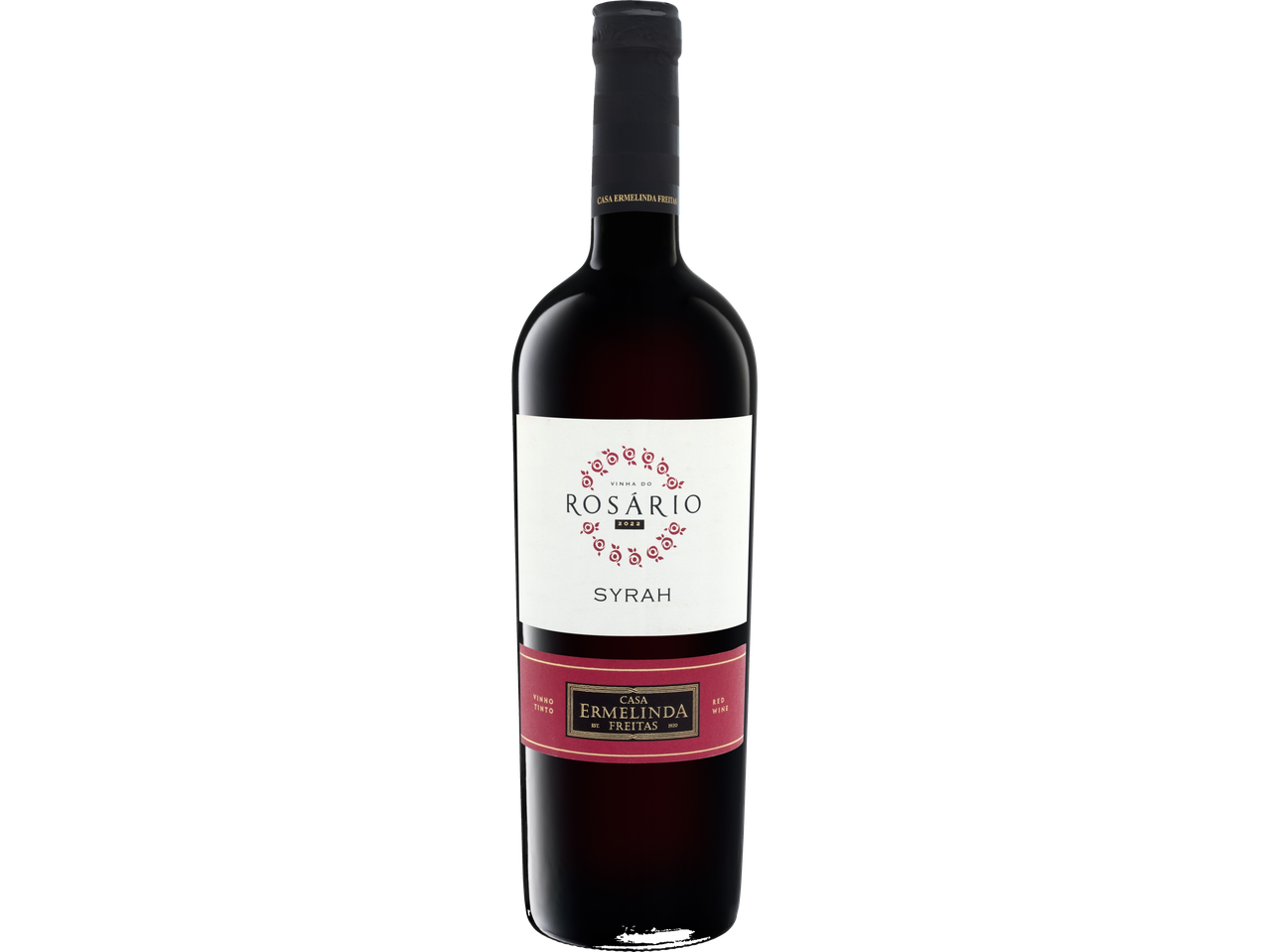 Vinho tinto Vinha do Rosário, um Syrah da Casa Ermelinda Freitas.