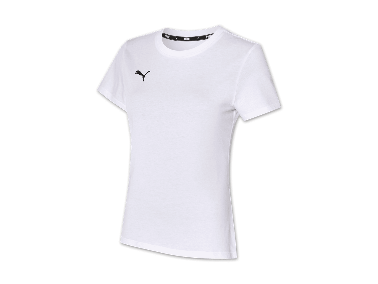 Weißes Puma Damen-T-Shirt mit kleinem Puma-Logo.