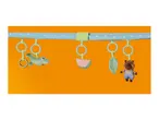 Baby activity bar with hanging toys: crocodile, watermelon, leaf, and bear.