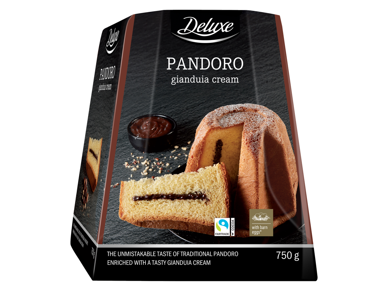 „Deluxe Pandoro“ su gianduja kremu, 750 g.