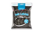 Pose med sukkerfri saltlakrids i forskellige former som hjerter og firkløvere.