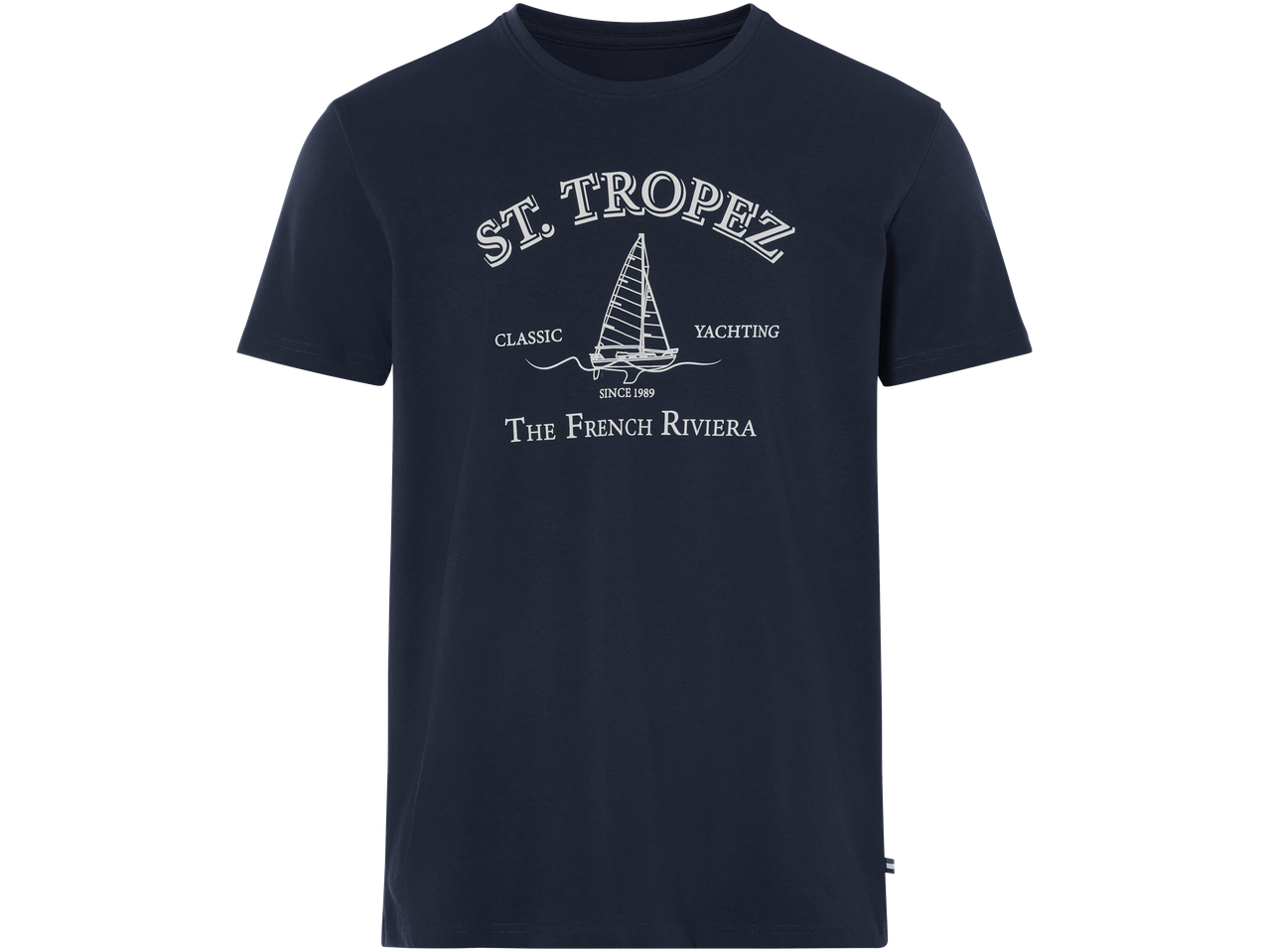 Tumeda sinine St. Tropez jahtimoteega T-särk.