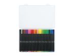 An open plastic case filled with a vibrant array of 24 colorful felt-tip pens.