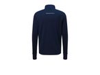 Dark blue men's long-sleeved running top with a reflective stripe on the back