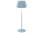 LIVARNO home batteridriven LED-golvlampa med ljusblå plisserad skärm.
