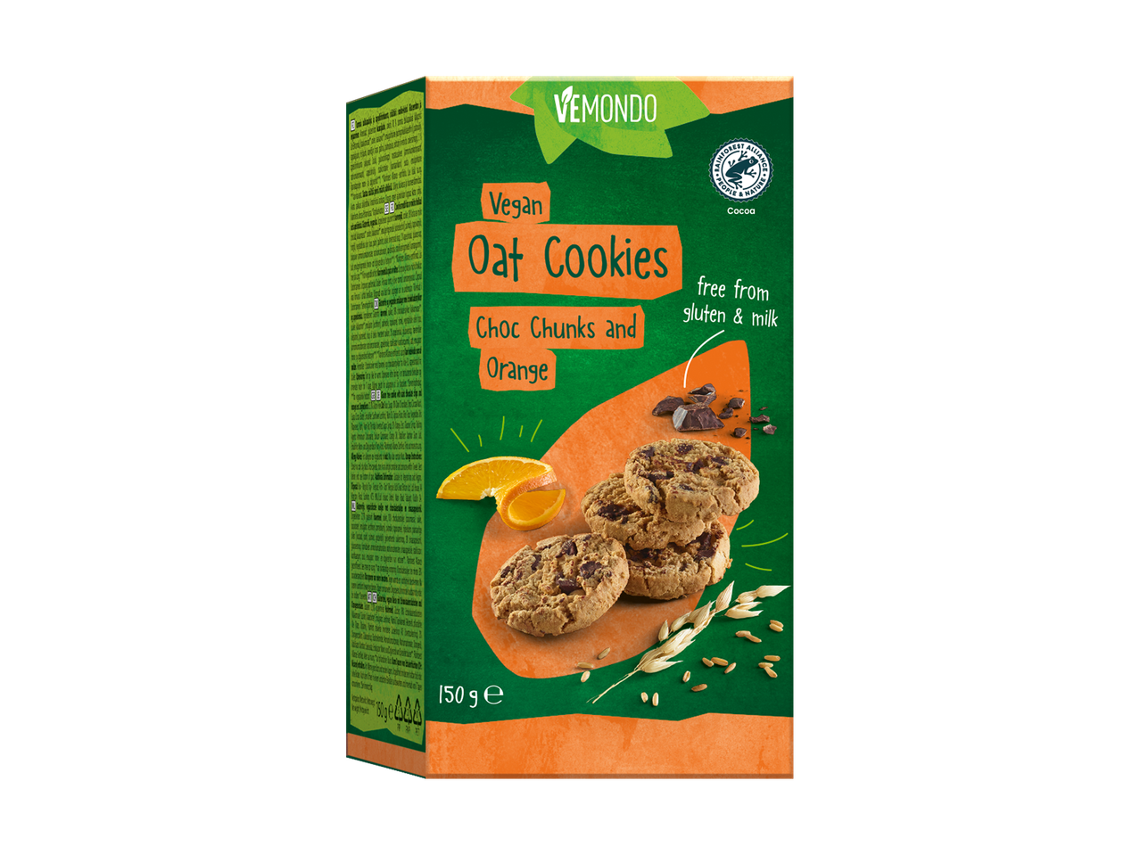 Veganistische haverkoekjes met chocoladestukjes en sinaasappel, glutenvrij en melkvrij.