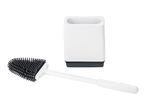 A white toilet brush and holder set.