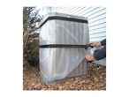Outdoor air conditioning unit being covered with plastic sheeting and secured with black tape.