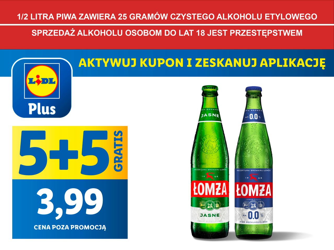 Łomża Jasne lub Łomża 0,0% Lager