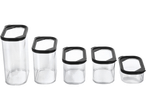 Set od pet providnih Silvercrest® posuda za suvu hranu sa crnim poklopcima, različitih veličina.
