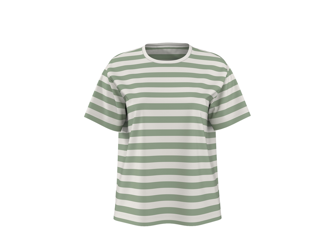Zöld és fehér csíkos rövid ujjú póló.