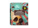 Box of 6 chocolate cookie dough bites with chocolate ice dessert filling, vegan certified.