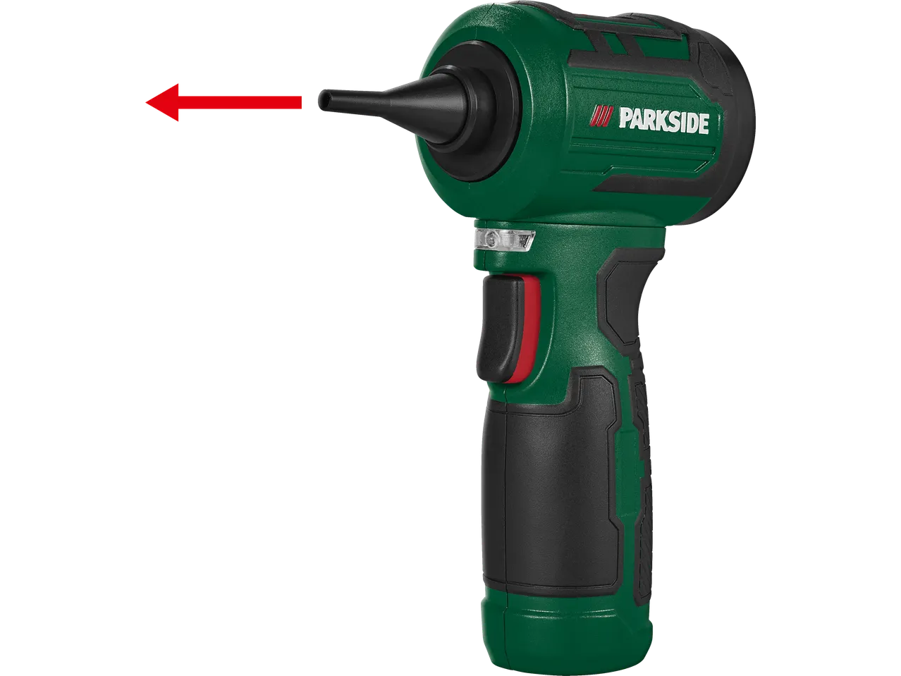 Ventilador a bateria Parkside® 3 em 1, verde e preto, com bico.