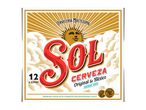 Label for a 12-pack of Mexican lager beer, featuring a sun and clouds design.