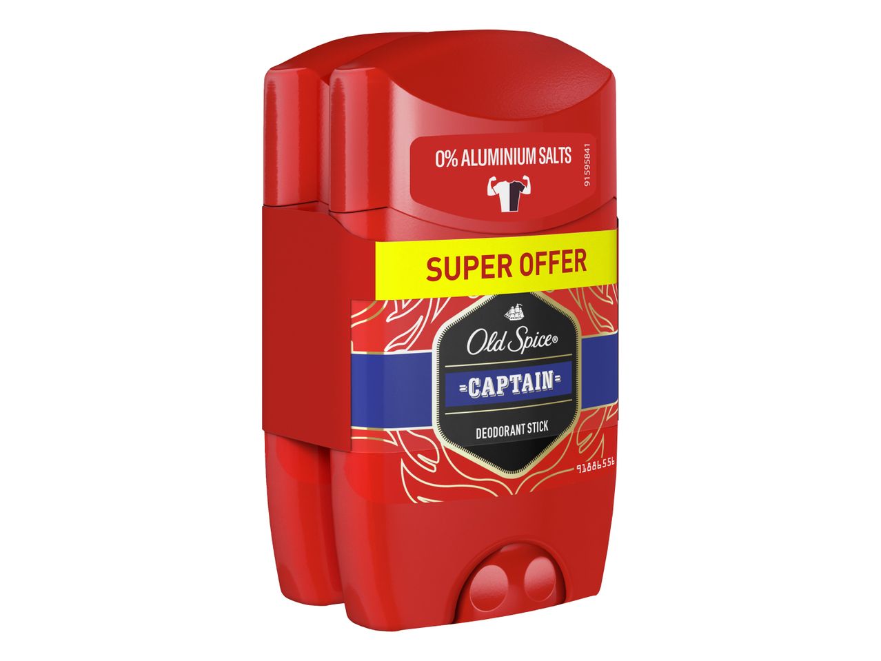 Dva Old Spice Captain deodorant stika v rdečem pakiranju.