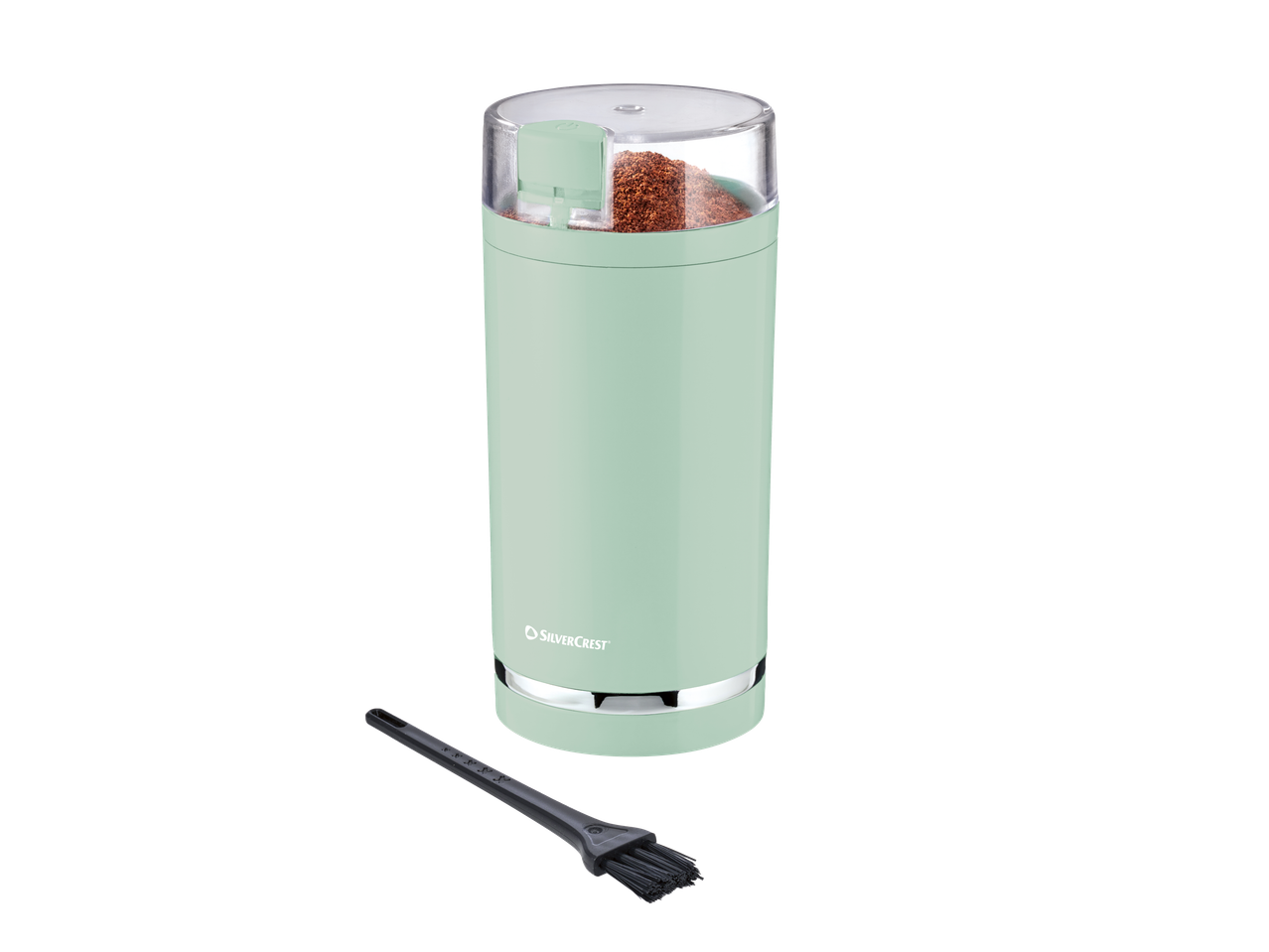 Moedor de café SilverCrest verde menta com escova de limpeza.