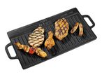 Grill Meister öntöttvas grilllap, grillezett húsokkal.