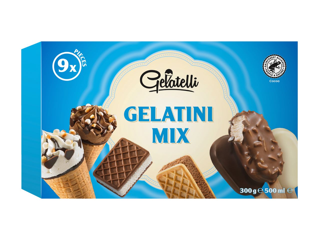 Gelato Gelatini Mix Box: Auswahl an Eis am Stiel und Eis-Sandwiches.
