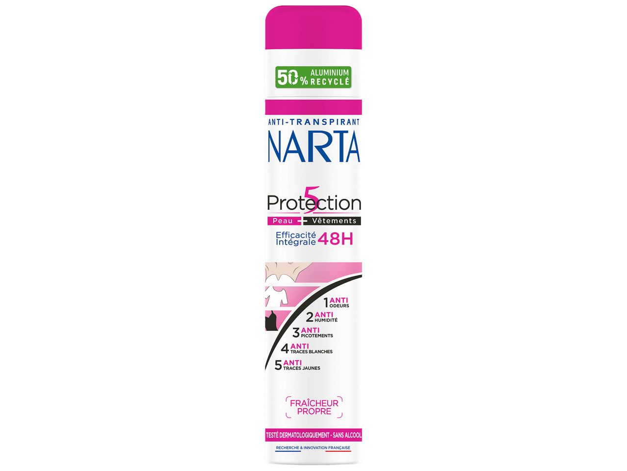Spray anti-transpirant Narta pour peaux sensibles.