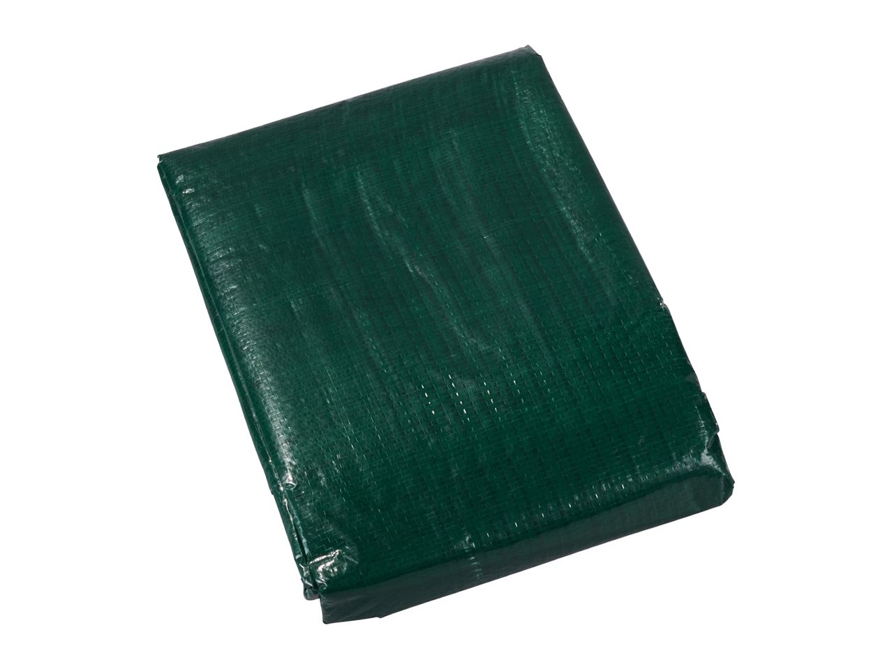 Folded green tarpaulin on a white background.