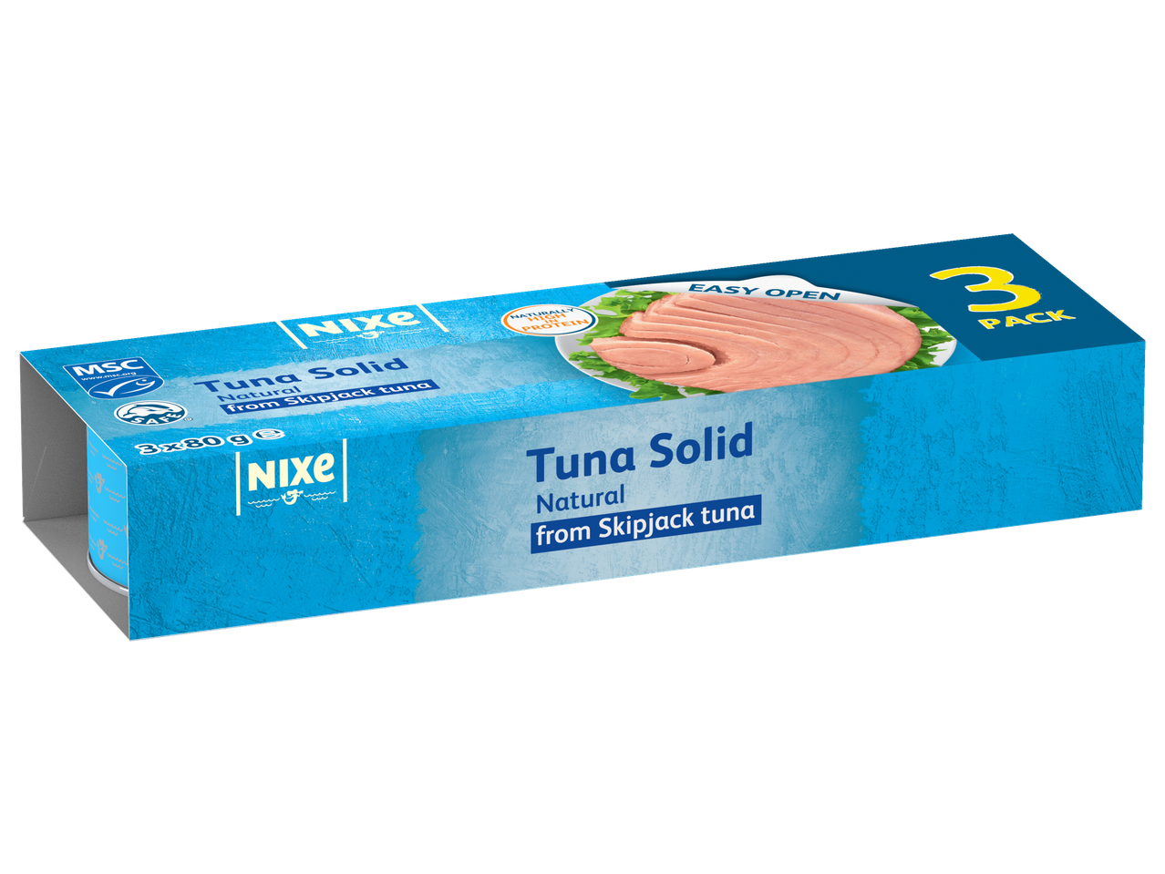 Nixe ton solid, 3 pachete, ton natural skipjack, bogat în proteine, ușor de deschis.